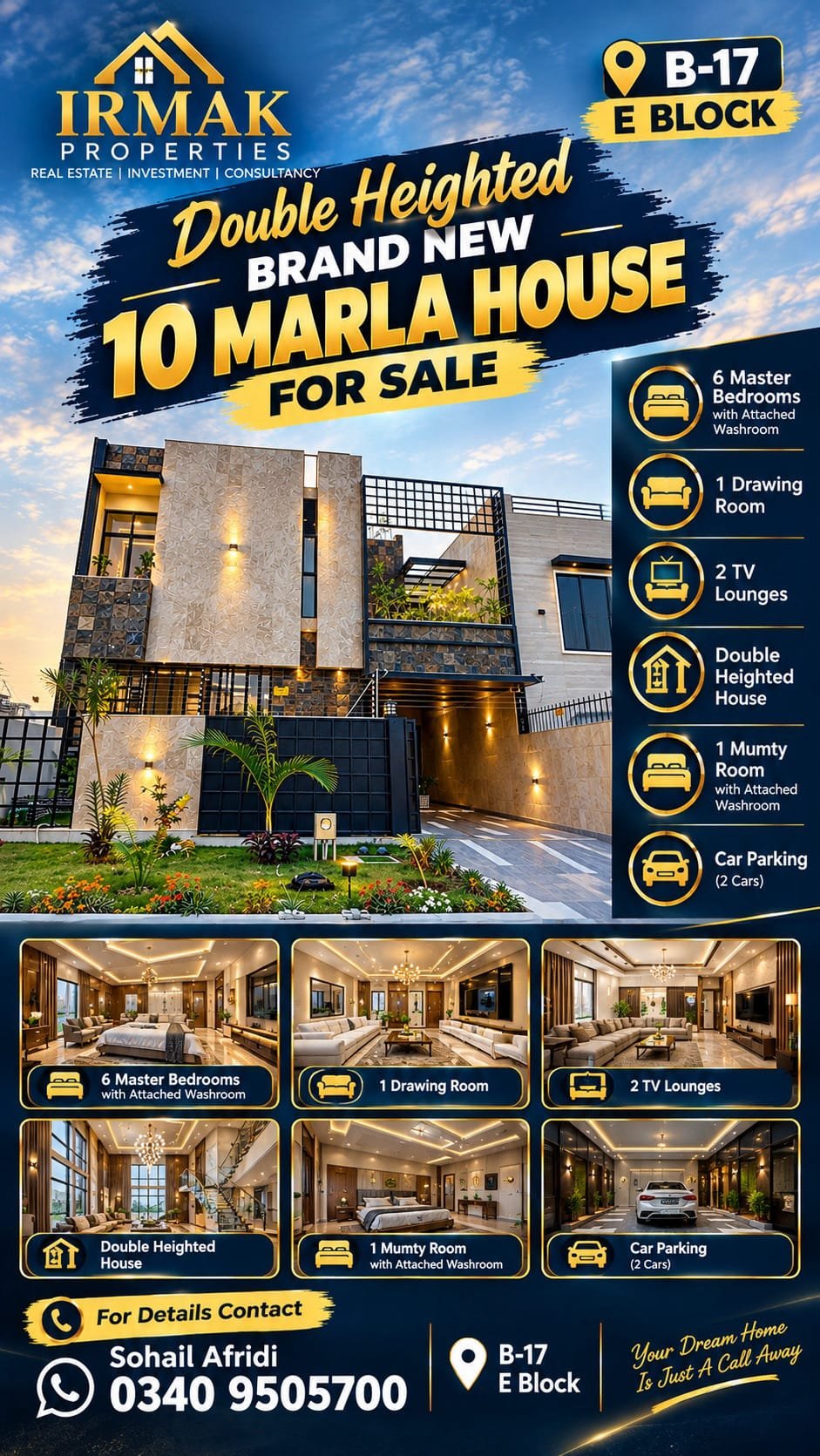 Double Heighted 10 Marla House For Sale In B-17 Multi Garden E Block 8 Marla Extra Land Total 18 Marla House