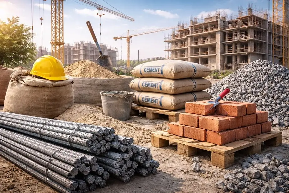 Construction materials used for a residential grey structure